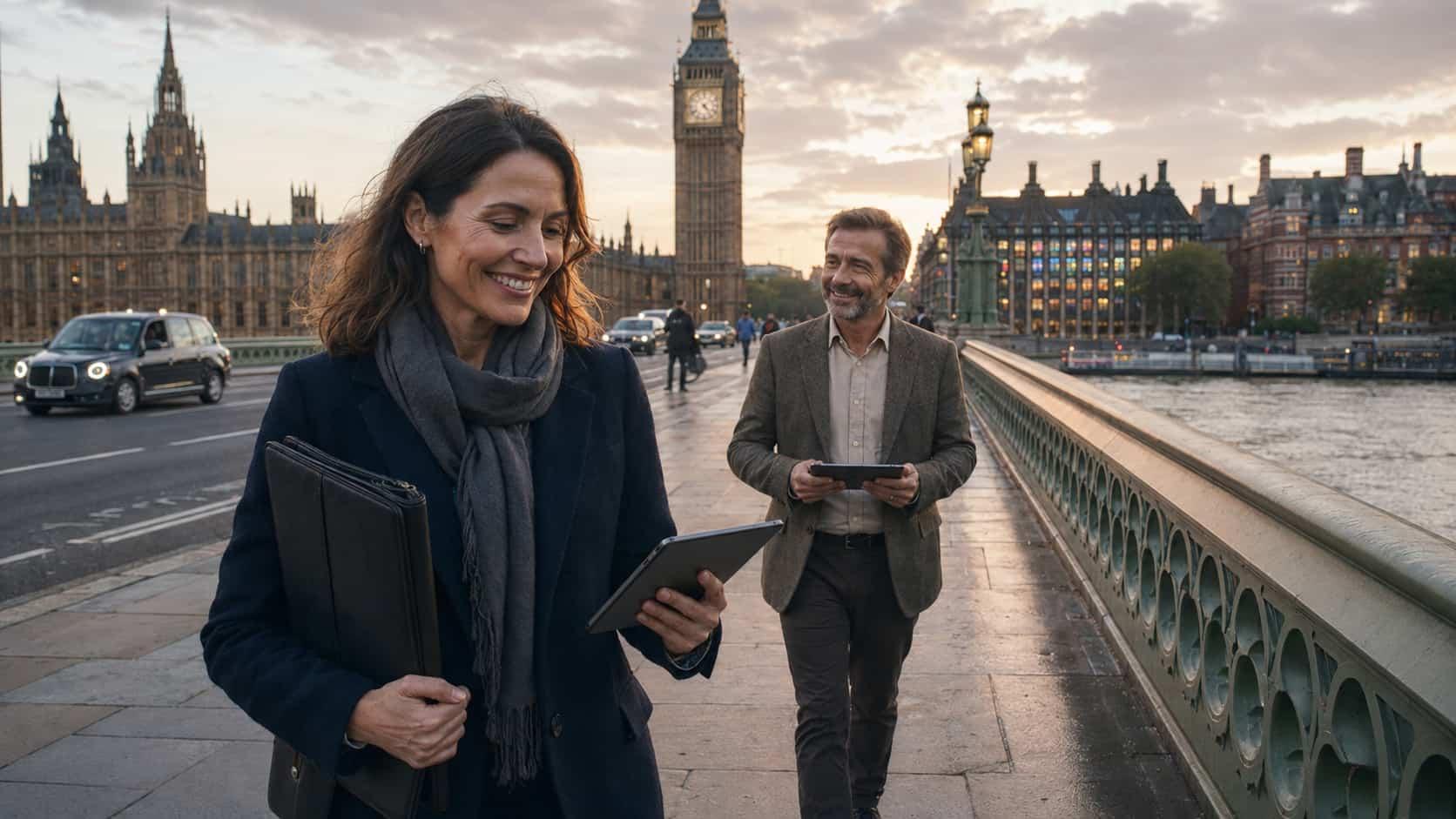 Two managers walking in London
